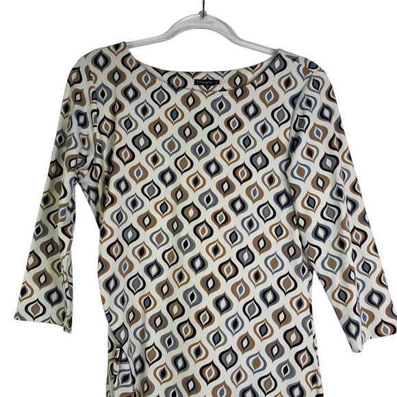 J. McLaughlin Catalina Cloth Retro Mod Knee Length Dress Brown Cream V-Neck Med - Picture 2 of 15